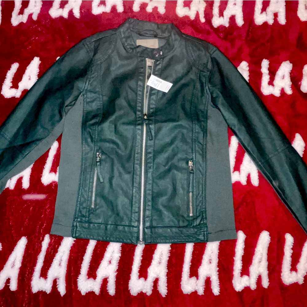 Forest green faux leather jacket